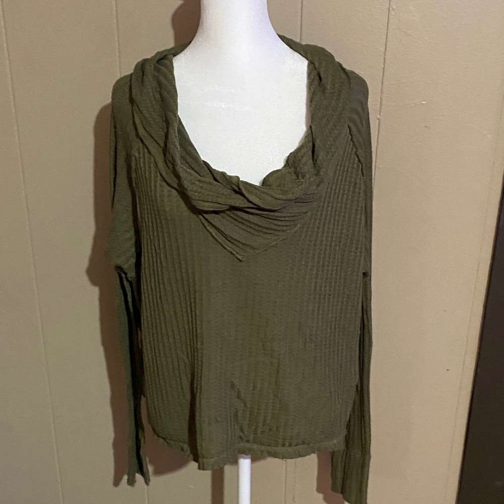 We The Free Olive Green Cowl Neck Top